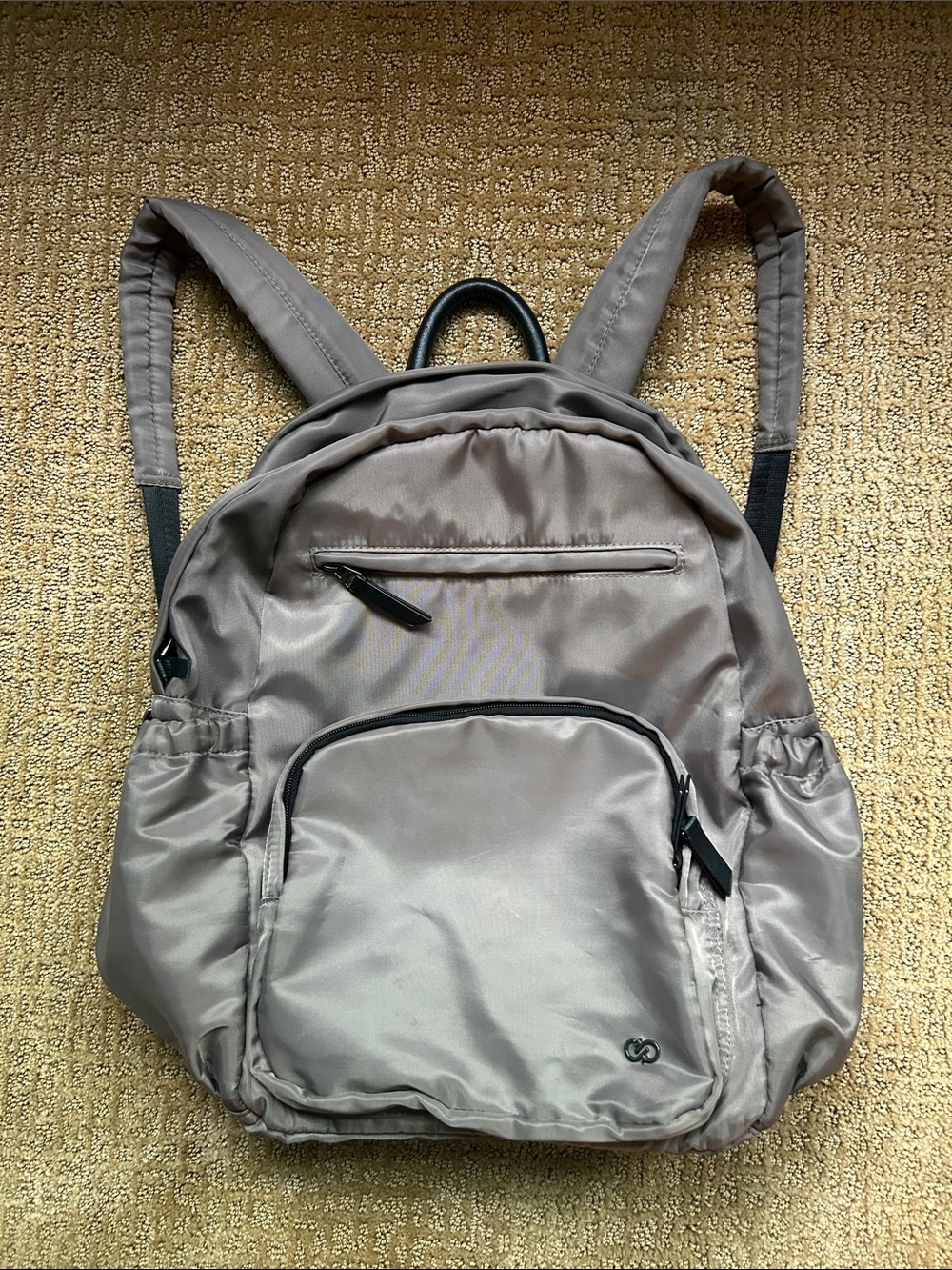 Women's Neutral Gray Nylon Backpack with Front Pocket